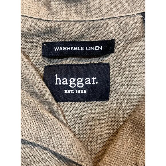 Haggar Shirt Linen Blend Mens XL  Button Up Short Sleeve Brown Coastal Beachwear - Picture 6 of 7